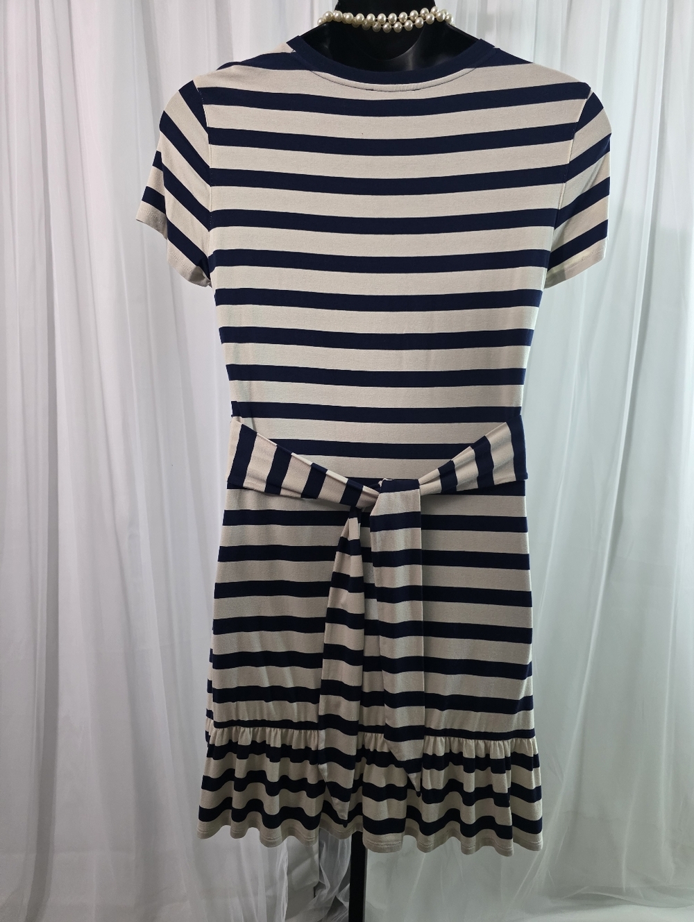 LAUREN Ralph Jersey T-Shirt Dress Size:12 color:Navy and Cream - Picture 9 of 15